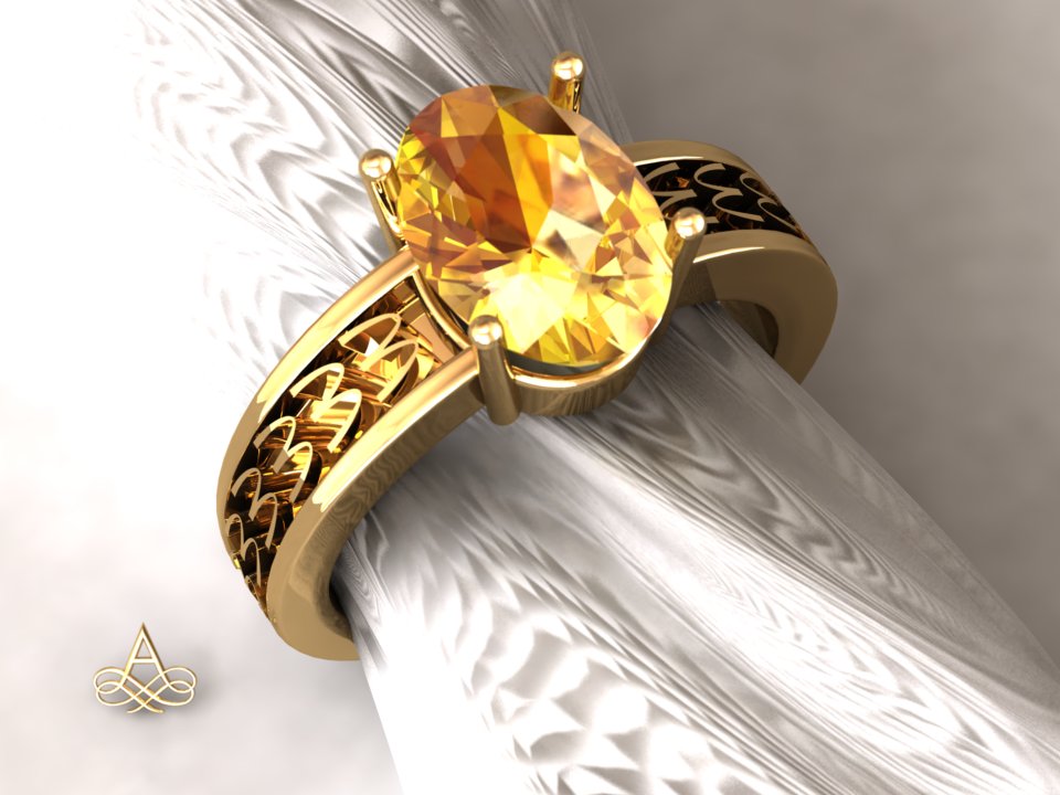 McDonalds Band Ring with Repeating Ms on Shank Gold Saphire - Request Pricing