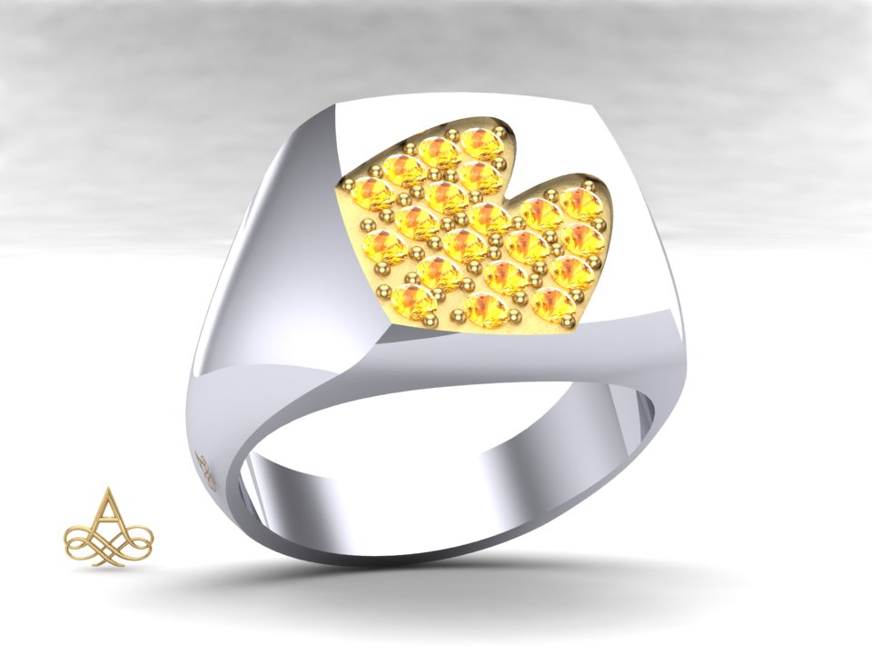 McDonalds Mens Yellow Gold Ring Cushion Square & 20 Diamonds in Recessed Logo - Request Pricing