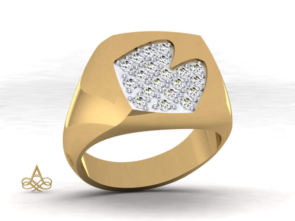 McDonalds Mens Yellow Gold Ring Cushion Square & 20 Diamonds in Recessed Logo - Request Pricing